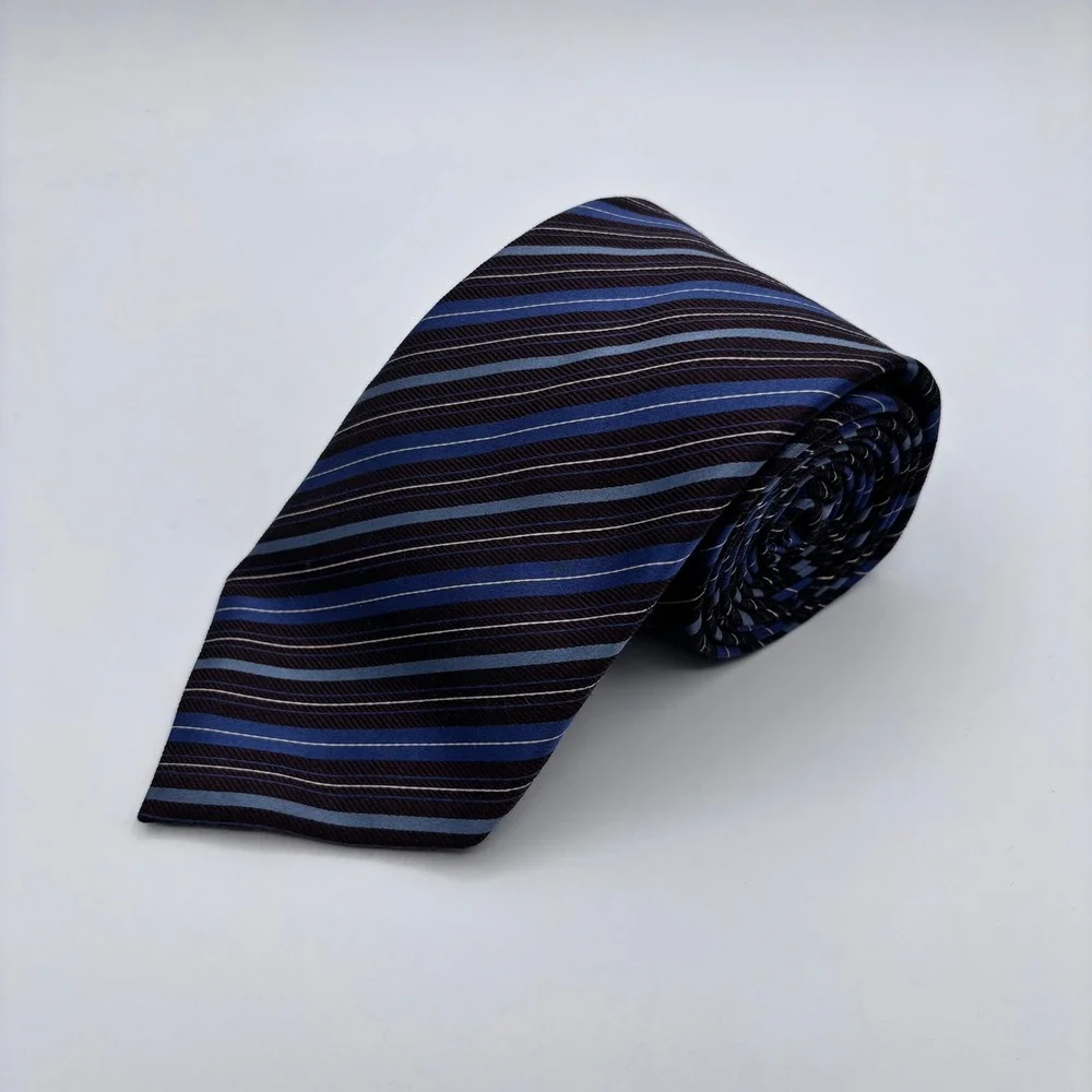 Canali Silk Tie Blue Brown Striped Faile Weave Italian Designer Business Formal
